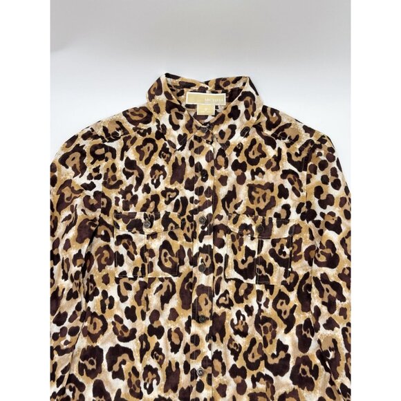 Michael Kors Leopard Print Button-Up Shirt Size S Womens Long Sleeve - Picture 10 of 14